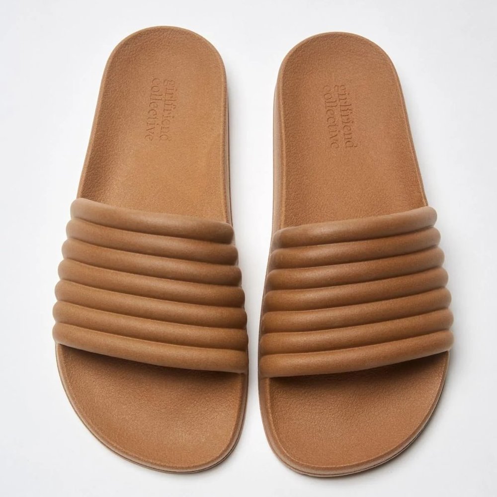 Girlfriend Collective ReSlide Slide Sandal in Saddle Tan, SOLD OUT, Matelasse, 9